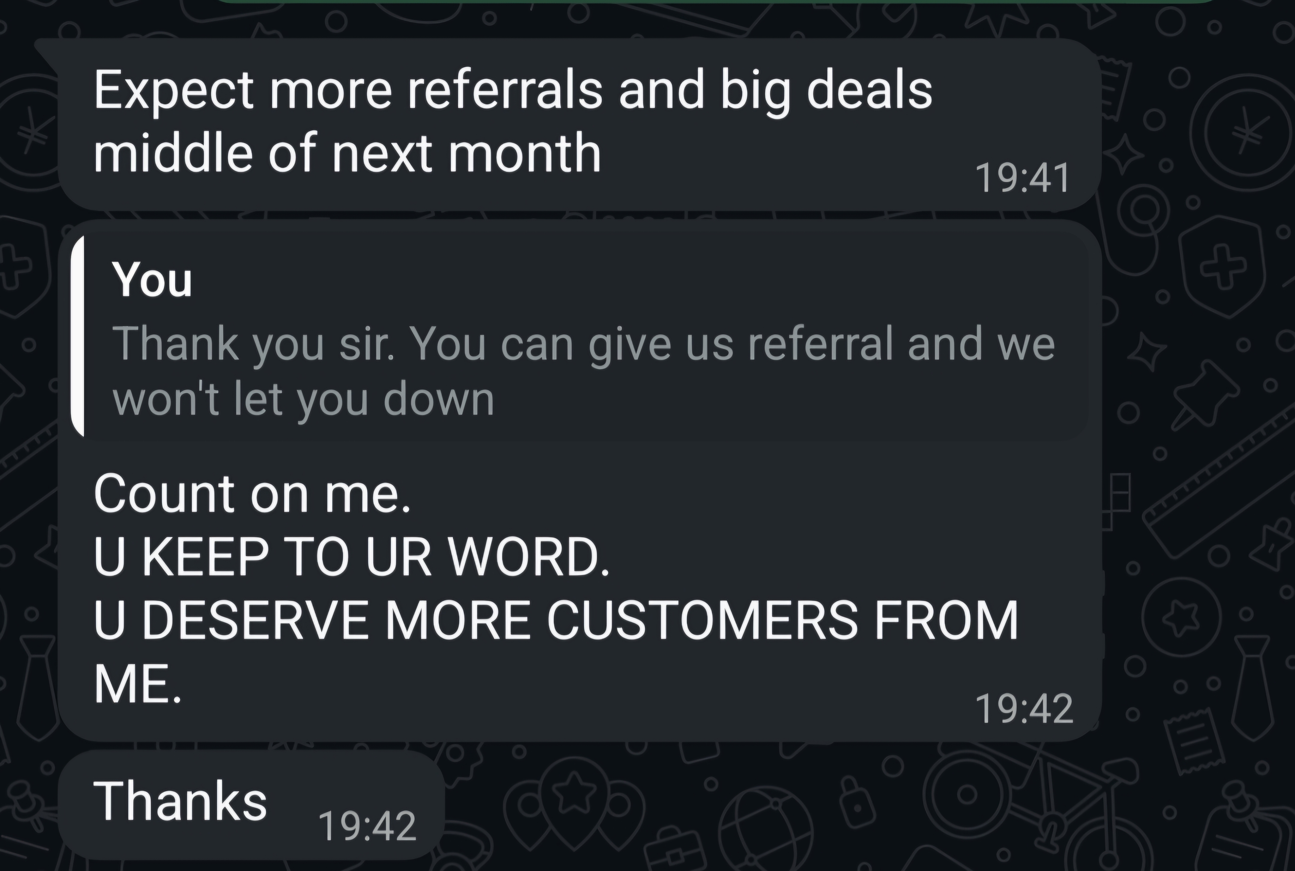 WhatsApp message from BobbJay thanking Sunsyc Energy and promising more referrals